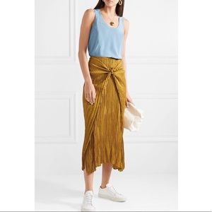 Vince Yellow Pleated Satin Slip Tie Front Skirt S